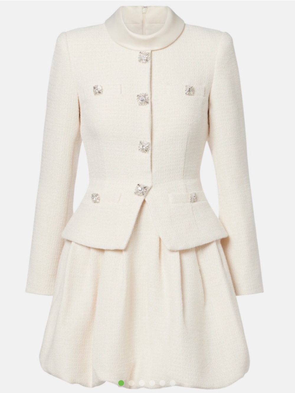 Self-Portrait Cream Tweed Mini Dress with Crystal Buttons